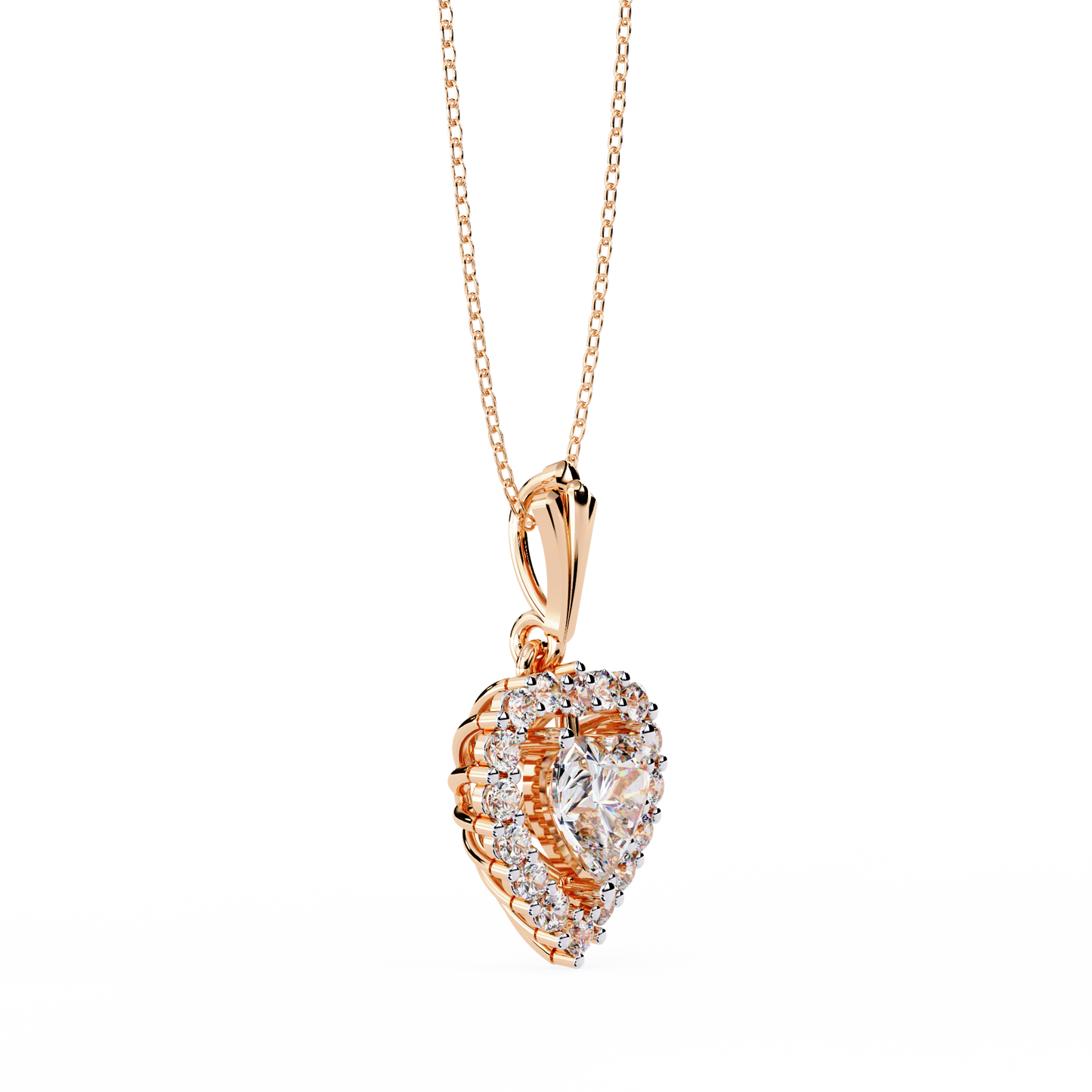 Heart Halo Pendant Necklace – Vintage Sunburst Medallion with Center Heart Stone, Custom in Lab-Grown Diamond or Moissanite, Gift for Her