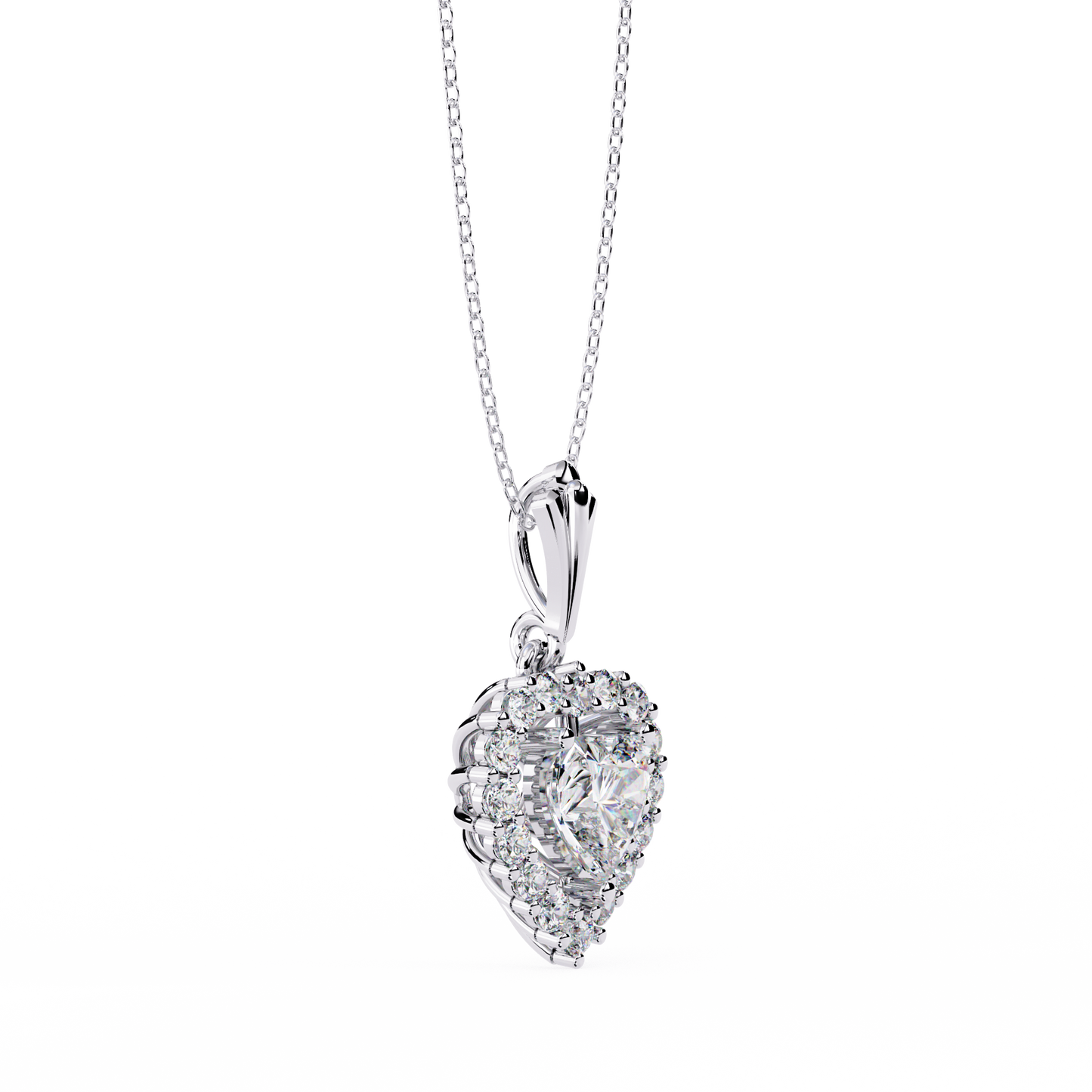 Heart Halo Pendant Necklace – Vintage Sunburst Medallion with Center Heart Stone, Custom in Lab-Grown Diamond or Moissanite, Gift for Her