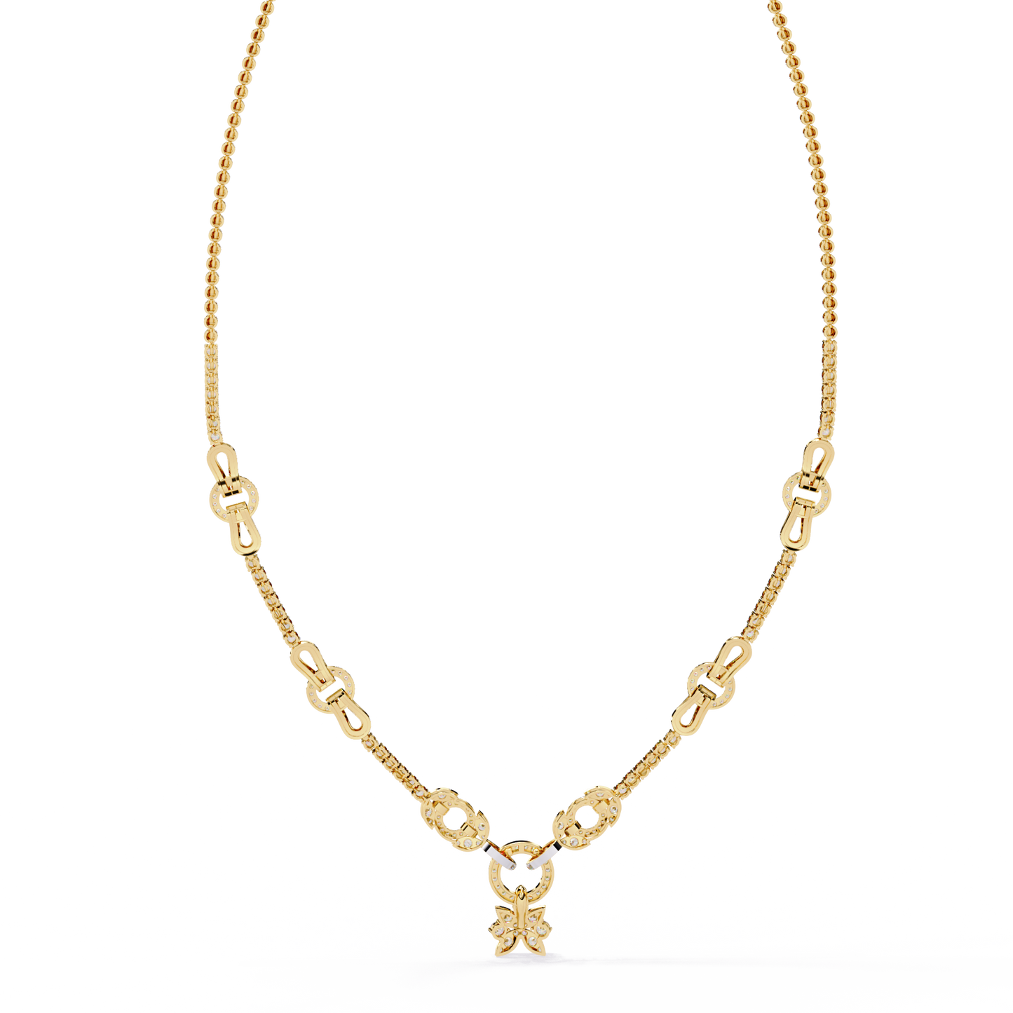 Starburst Drop Tennis Link Necklace – Lab-Grown Diamond or Moissanite, Pavé Oval Stations, Statement Bridal Jewelry, Everyday Glam Gift