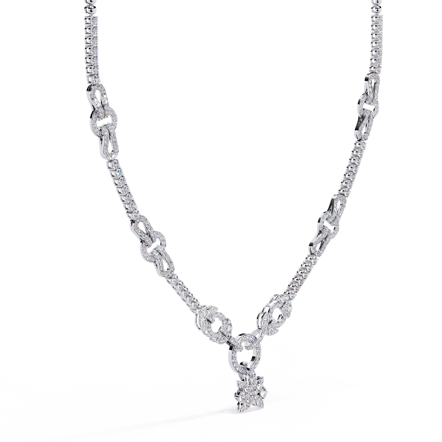 Starburst Drop Tennis Link Necklace – Lab-Grown Diamond or Moissanite, Pavé Oval Stations, Statement Bridal Jewelry, Everyday Glam Gift