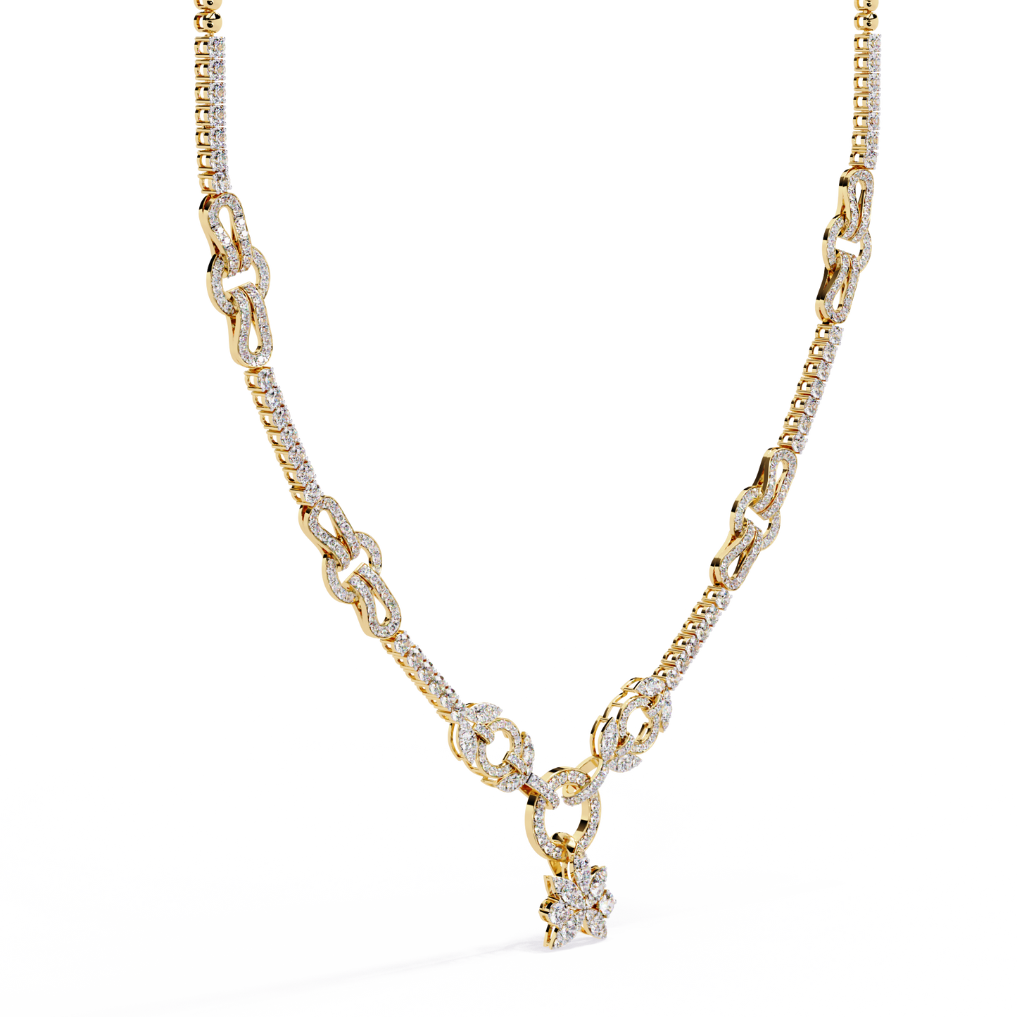 Starburst Drop Tennis Link Necklace – Lab-Grown Diamond or Moissanite, Pavé Oval Stations, Statement Bridal Jewelry, Everyday Glam Gift