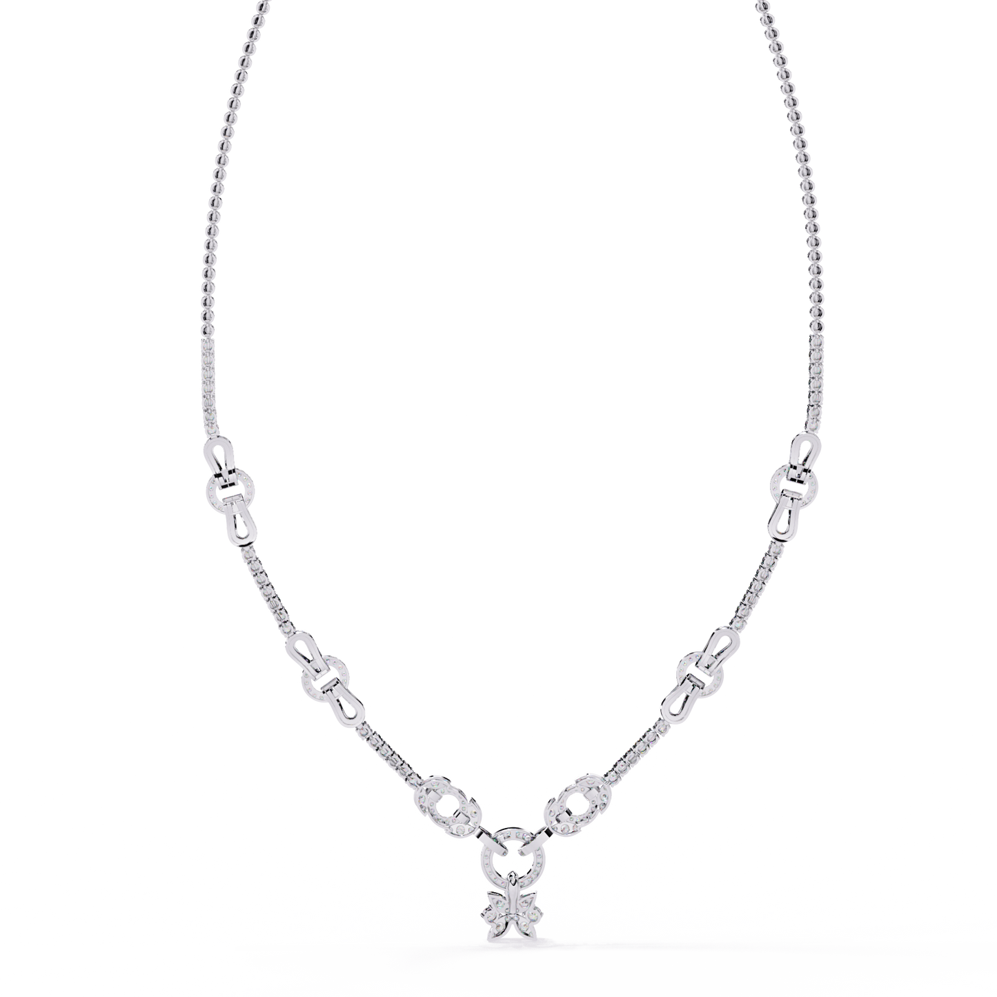 Starburst Drop Tennis Link Necklace – Lab-Grown Diamond or Moissanite, Pavé Oval Stations, Statement Bridal Jewelry, Everyday Glam Gift