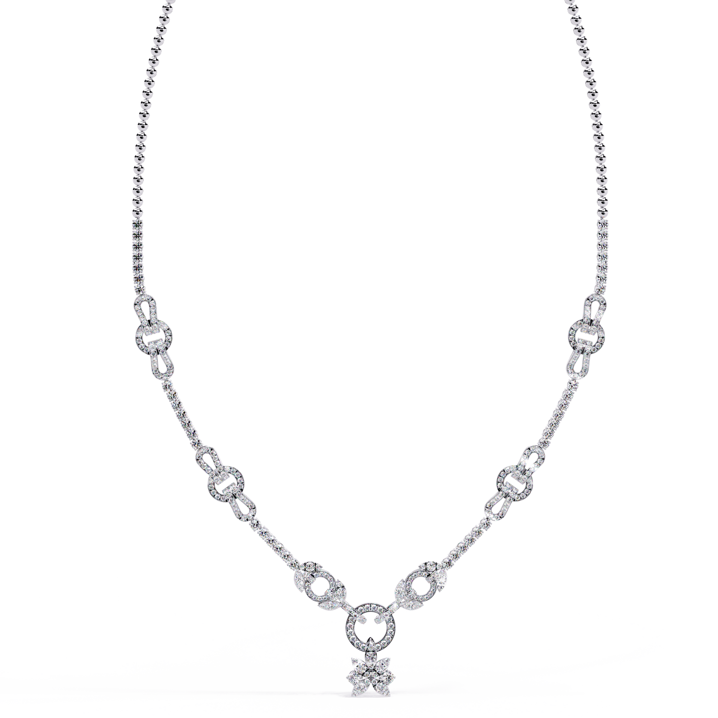 Starburst Drop Tennis Link Necklace – Lab-Grown Diamond or Moissanite, Pavé Oval Stations, Statement Bridal Jewelry, Everyday Glam Gift