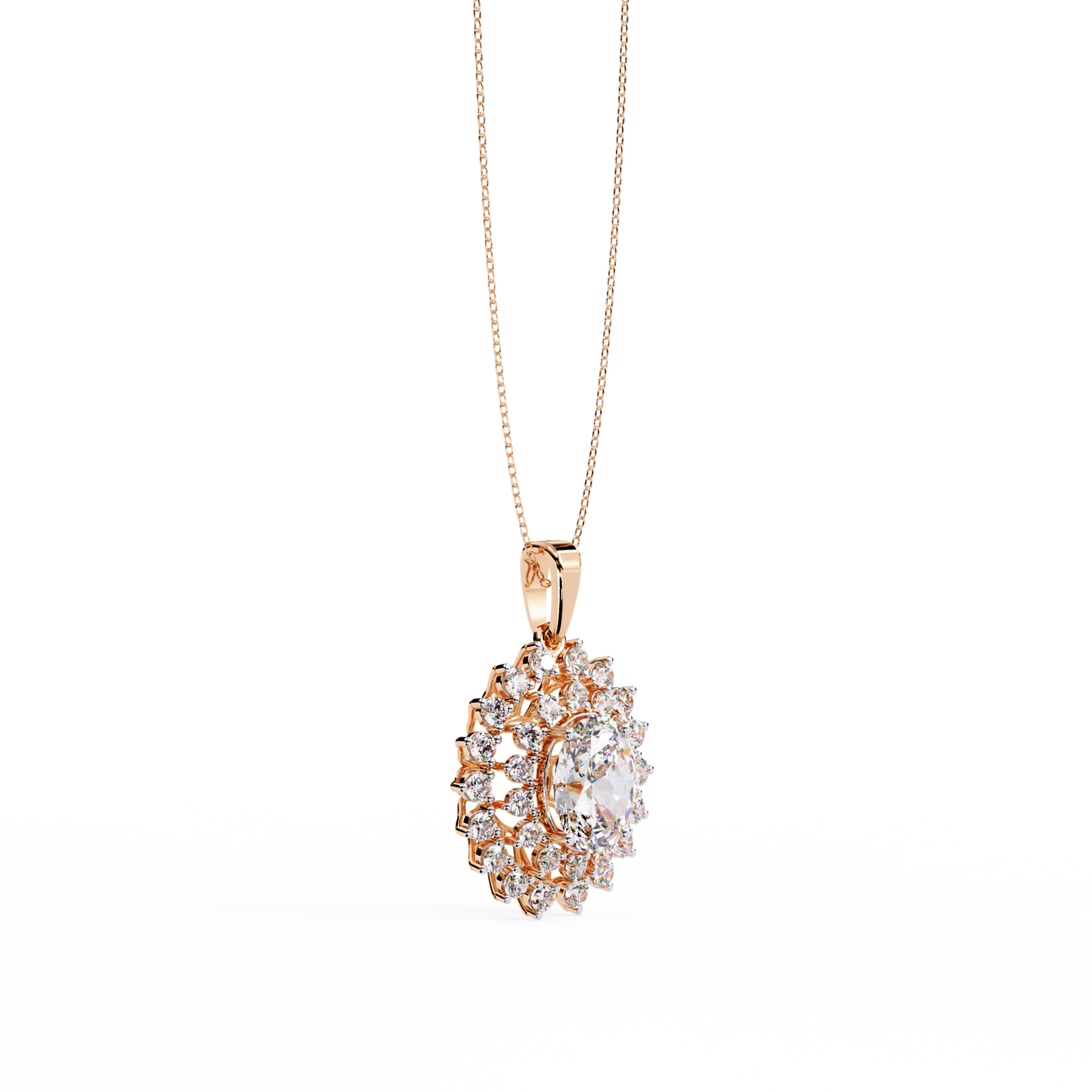 Oval Sunburst Halo Pendant Necklace – Double Halo Cluster – Lab-Grown Diamond or Moissanite, Vintage-Inspired Sparkle Gift for Her