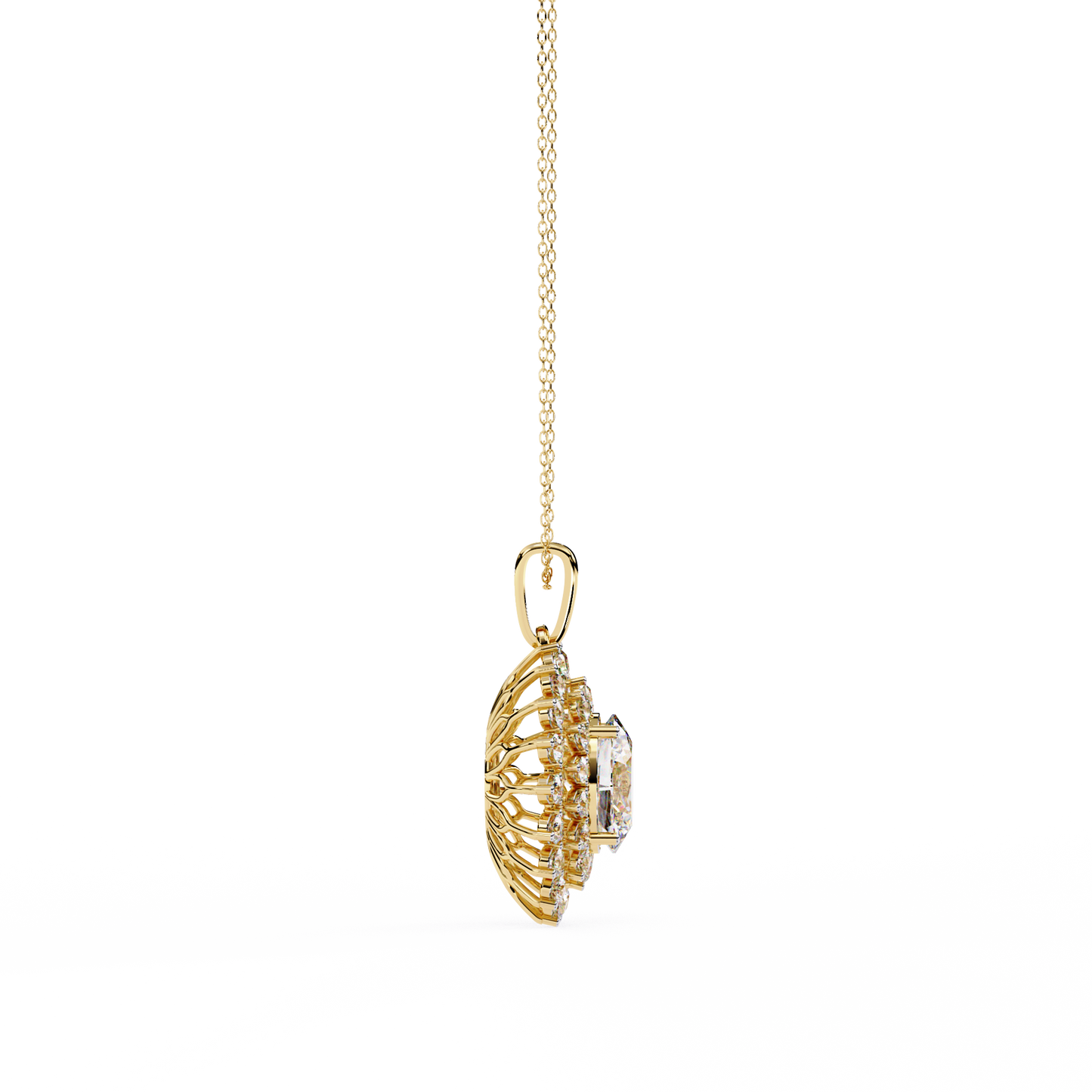 Oval Sunburst Halo Pendant Necklace – Double Halo Cluster – Lab-Grown Diamond or Moissanite, Vintage-Inspired Sparkle Gift for Her