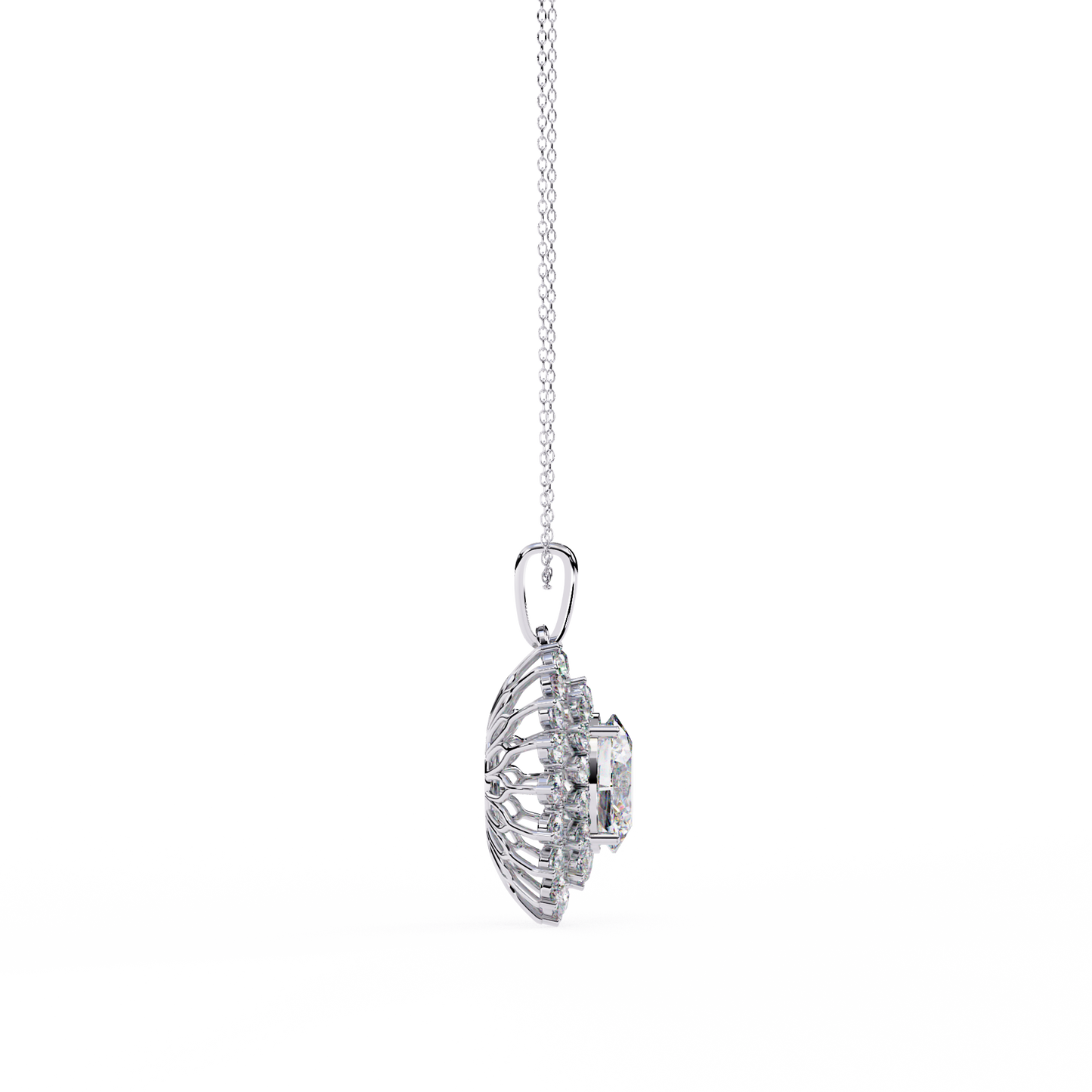 Oval Sunburst Halo Pendant Necklace – Double Halo Cluster – Lab-Grown Diamond or Moissanite, Vintage-Inspired Sparkle Gift for Her