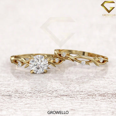 2ct round vine engagement ring, nature branch design, solid gold, lab diamond or moissanite