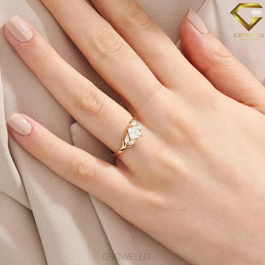 1ct cushion leaf solitaire ring, nature branch design, solid gold, lab diamond or moissanite