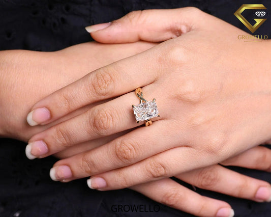 5 CT Radiant Engagement Ring • Criss-Cross Shank • Solid Gold • Lab Diamond or Moissanite