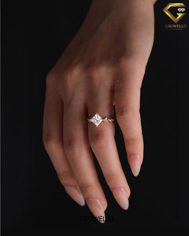 2 CT Kite Princess Ring • Leaf Vine Band • Solid Gold • Lab Diamond or Moissanite
