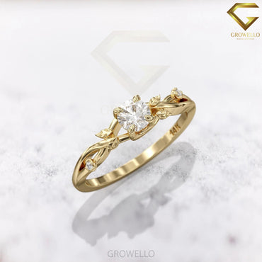 0.50ct round leaf & vine engagement ring, nature-inspired twisted band, solid gold, lab-grown diamond or moissanite