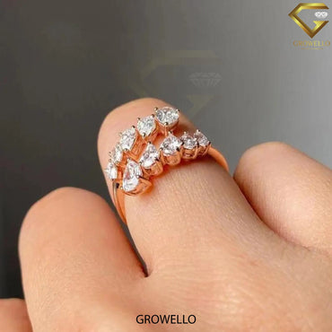 Graduated pear cluster bypass ring, open wrap, solid gold, lab-grown or moissanite