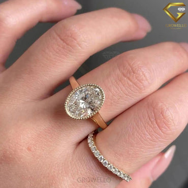 3CT oval bezel Set engagement ring, solid gold, lab-grown diamond or moissanite