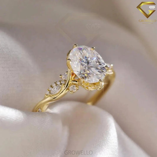 3CT Oval Diamond engagement ring, twisted bypass design, solid gold, lab-grown diamond or moissanite