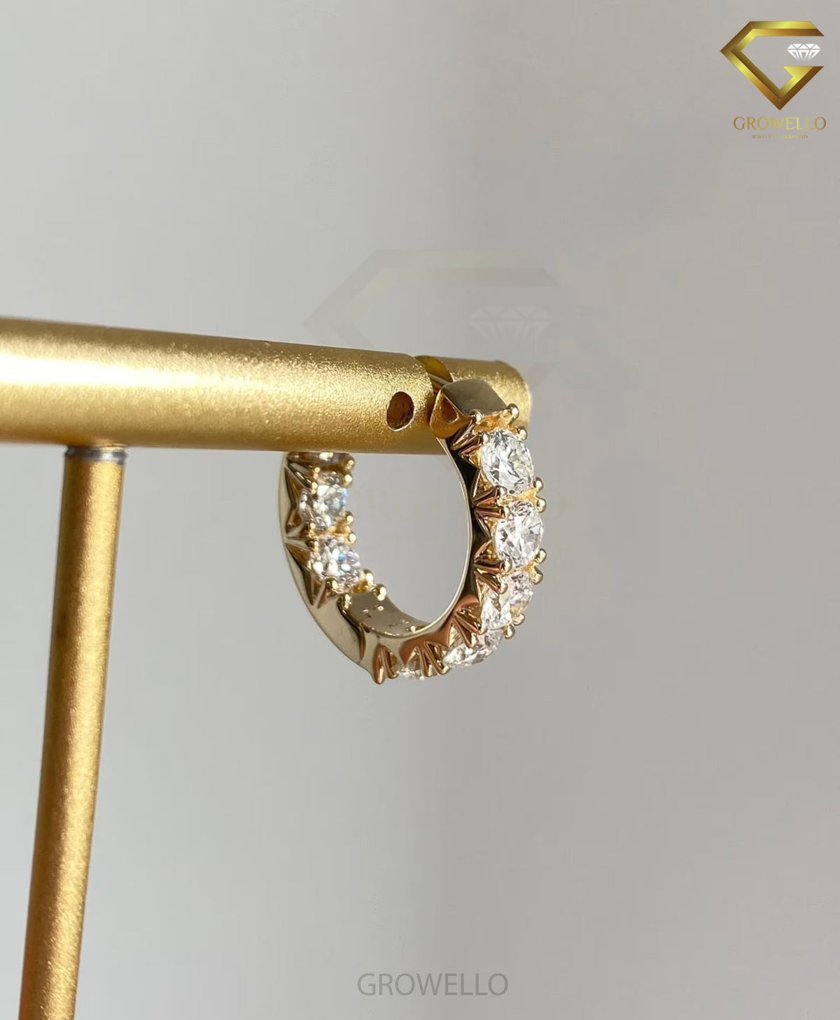 Round Diamond Spike Hoop Earrings, Huggie Style, Solid Gold, Lab Grown Diamond or Moissanite
