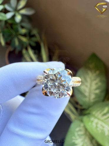 5 CT Round Diamond Hidden Halo Engagement Ring, Solid Gold, Lab Grown Diamond or Moissanite