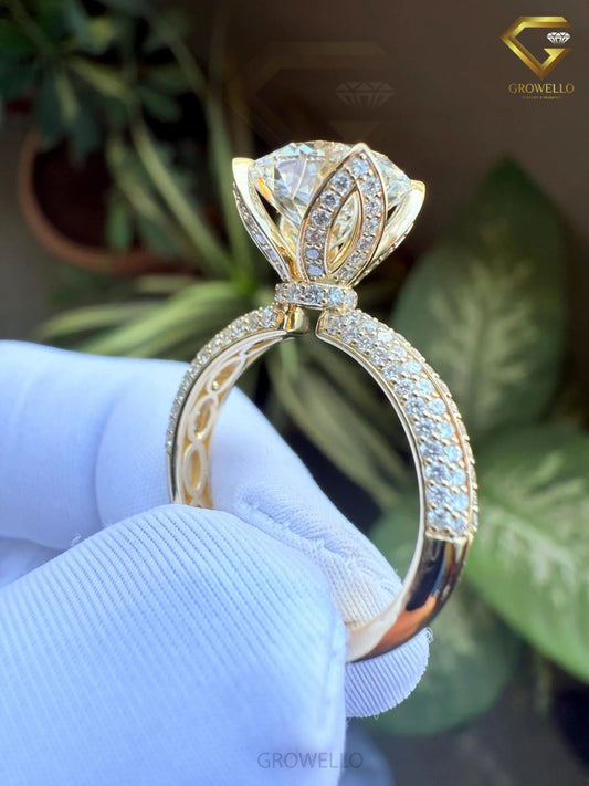 5 CT Round Diamond Hidden Halo Engagement Ring, Solid Gold, Lab Grown Diamond or Moissanite