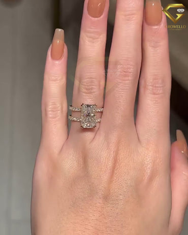 4ct radiant split double band ring, pavé shank, solid gold, lab-grown diamond or moissanite