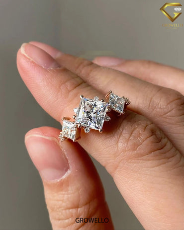 3.5 TCW Princess Cluster Ring, Claw-Prong, Solid Gold, Lab-Grown Diamond or Moissanite