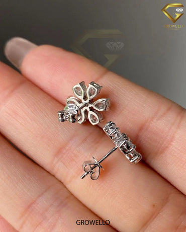 Floral Pear Cluster Studs • Round Center • Solid Gold • Lab Diamond or Moissanite Diamond