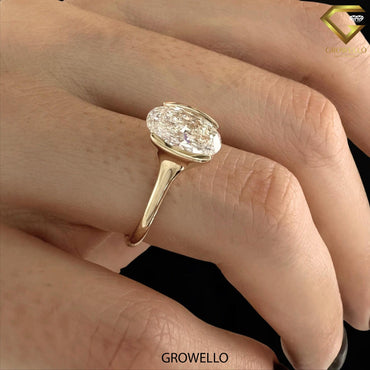 3.0 CT Oval Solitaire — East-West Bezel Ring | Solid Gold | Lab-Grown or Moissanite Diamond
