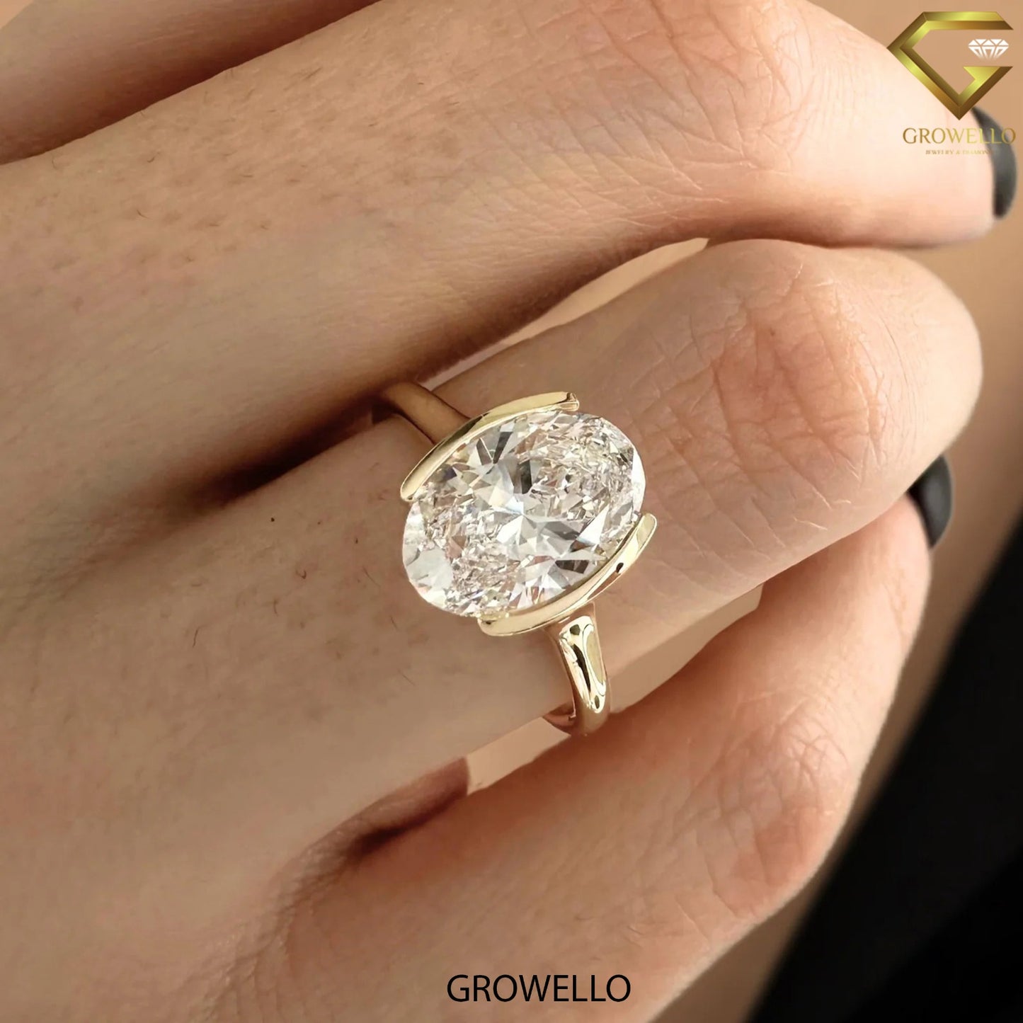 3.0 CT Oval Solitaire — East-West Bezel Ring | Solid Gold | Lab-Grown or Moissanite Diamond