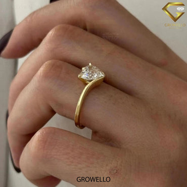 3 CT Heart Cut Solitaire Ring — Solid Gold Leaf Accent • Lab-Grown or Moissanite Diamond