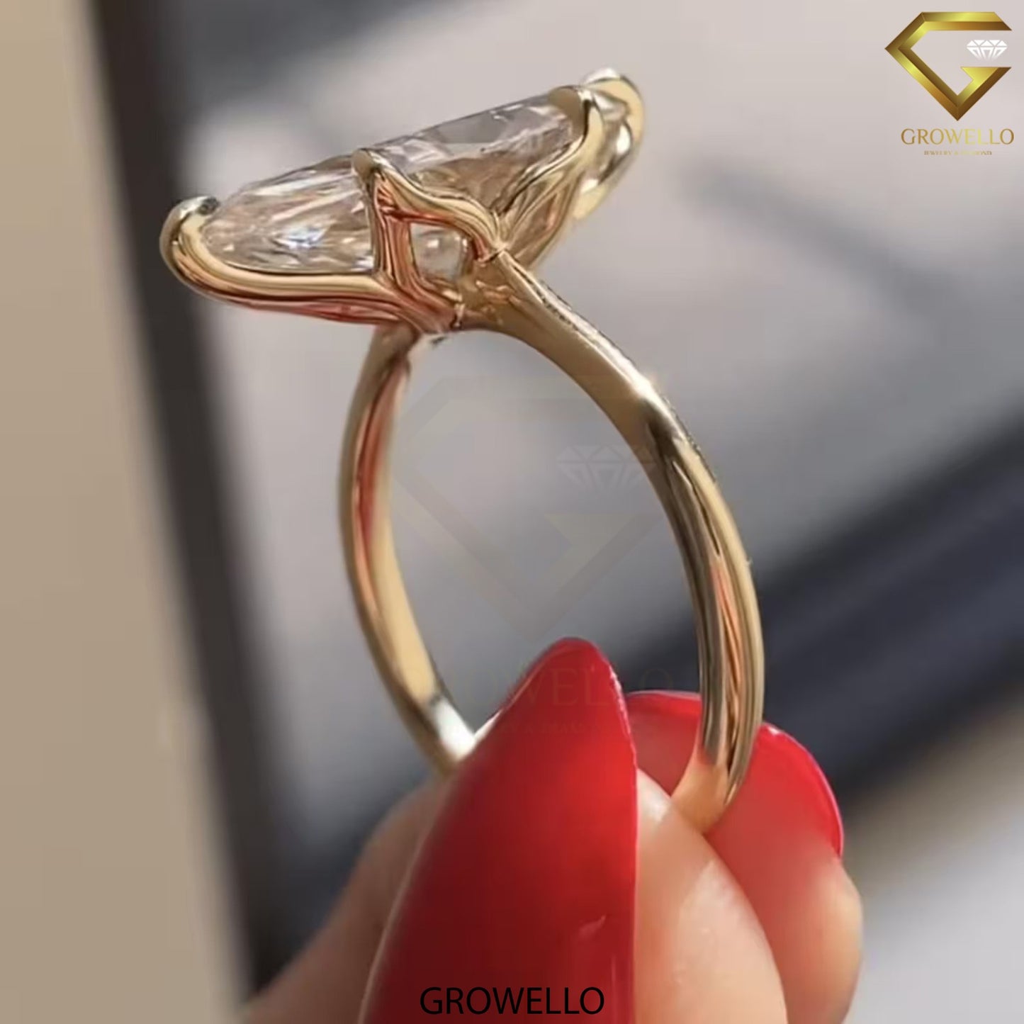 4 CT Marquise Lotus Crown Engagement Ring, Solid Gold, Lab Grown Diamond/Moissanite