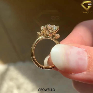 3 CT Elongated Cushion Ring: Claw Prong, Surprise Diamonds, Solid Gold, Lab Diamond/Moissanite