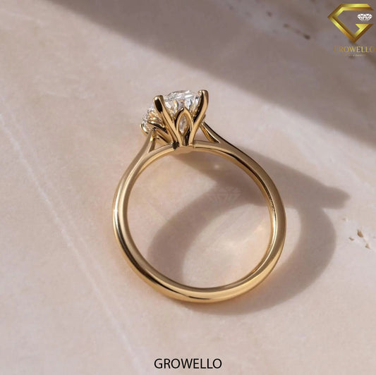 3 CT oval solitaire, lotus trellis cathedral band, solid gold, lab-grown or moissanite