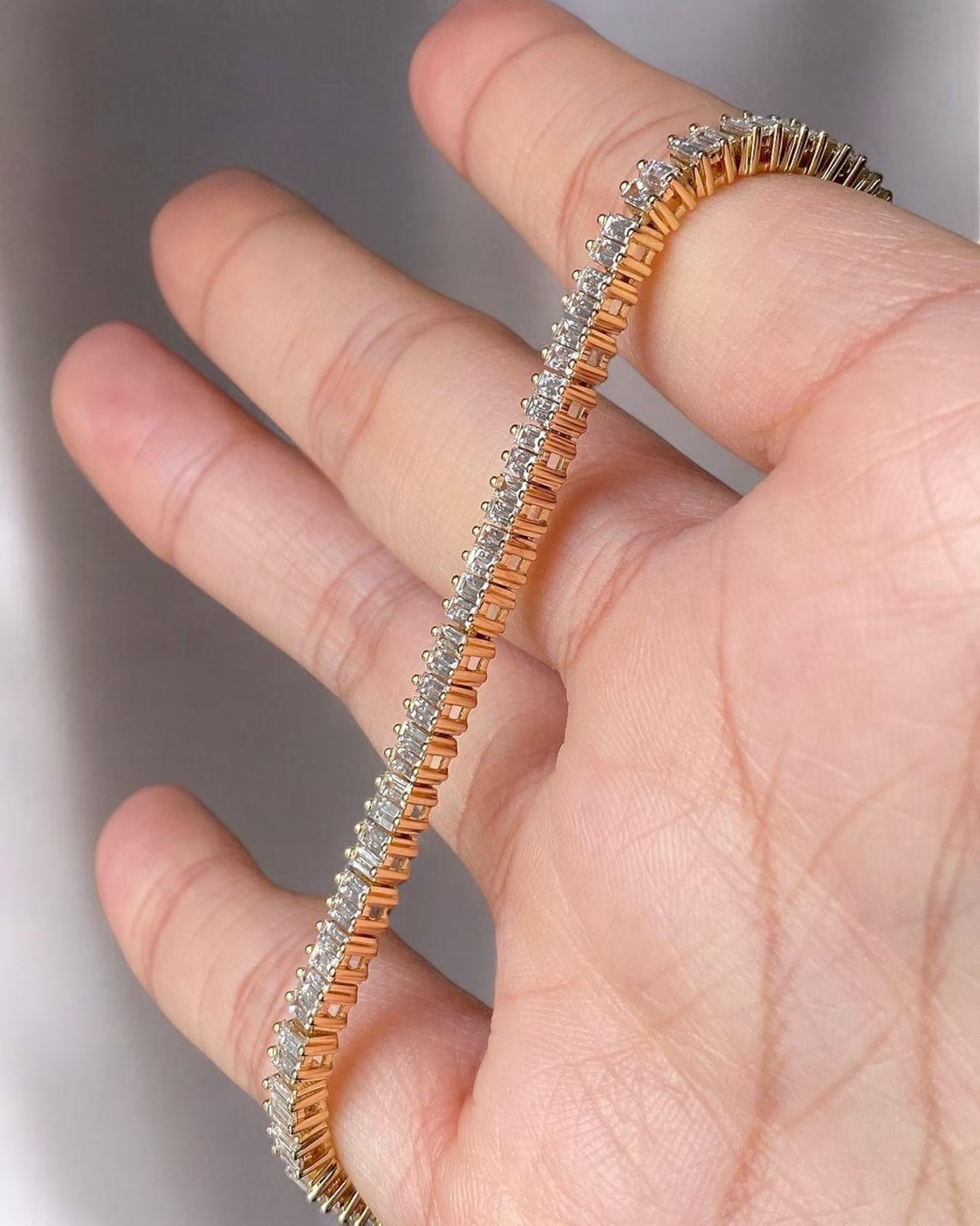"Elegant Baguette Moissanite Diamond Tennis Bracelet – 14K Solid Gold Tennis Bracelet, Lab Grown Diamond Tennis Bracelet, Dainty Bracelet, Gift for Her Luxury Sparkle & Timeless Design"