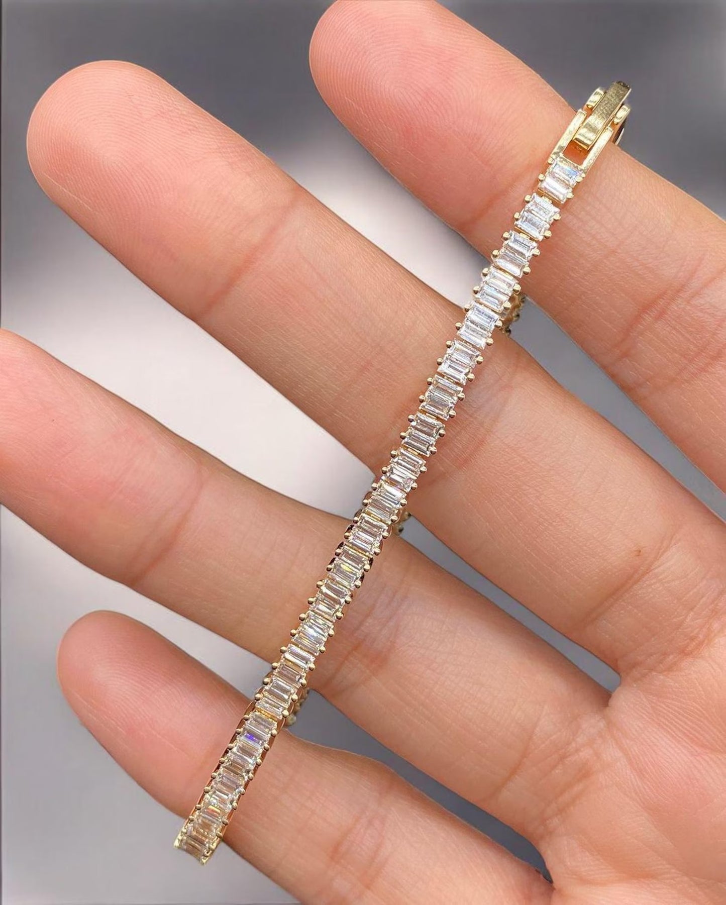 "Elegant Baguette Moissanite Diamond Tennis Bracelet – 14K Solid Gold Tennis Bracelet, Lab Grown Diamond Tennis Bracelet, Dainty Bracelet, Gift for Her Luxury Sparkle & Timeless Design"