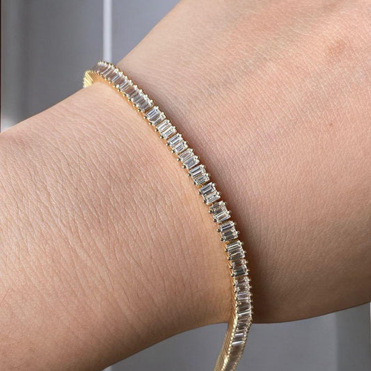 "Elegant Baguette Moissanite Diamond Tennis Bracelet – 14K Solid Gold Tennis Bracelet, Lab Grown Diamond Tennis Bracelet, Dainty Bracelet, Gift for Her Luxury Sparkle & Timeless Design"