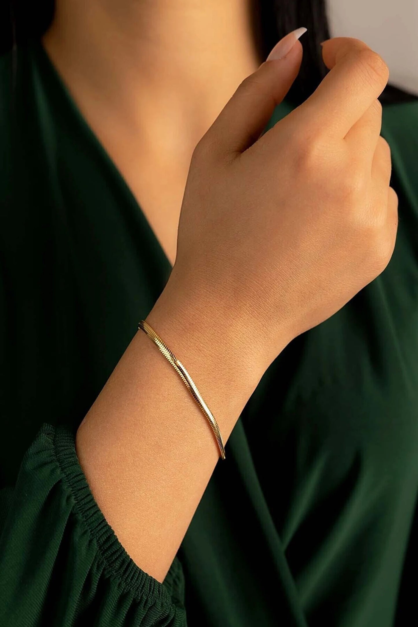 14k Solid Gold Snake Chain bracelet, Dainty Minimalist Snake Chain bracelet Gift, Snake Chain Necklace, Herringbone Chain Bracelet / Minimalist Jewelry / Gift For Her