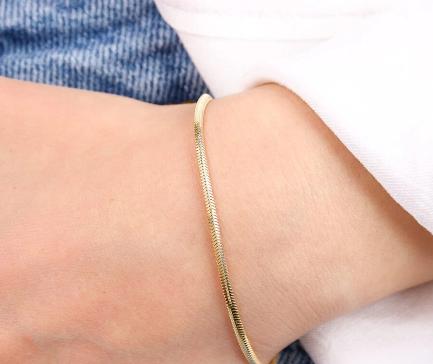 14k Solid Gold Snake Chain bracelet, Dainty Minimalist Snake Chain bracelet Gift, Snake Chain Necklace, Herringbone Chain Bracelet / Minimalist Jewelry / Gift For Her