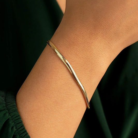 14k Solid Gold Snake Chain bracelet, Dainty Minimalist Snake Chain bracelet Gift, Snake Chain Necklace, Herringbone Chain Bracelet / Minimalist Jewelry / Gift For Her