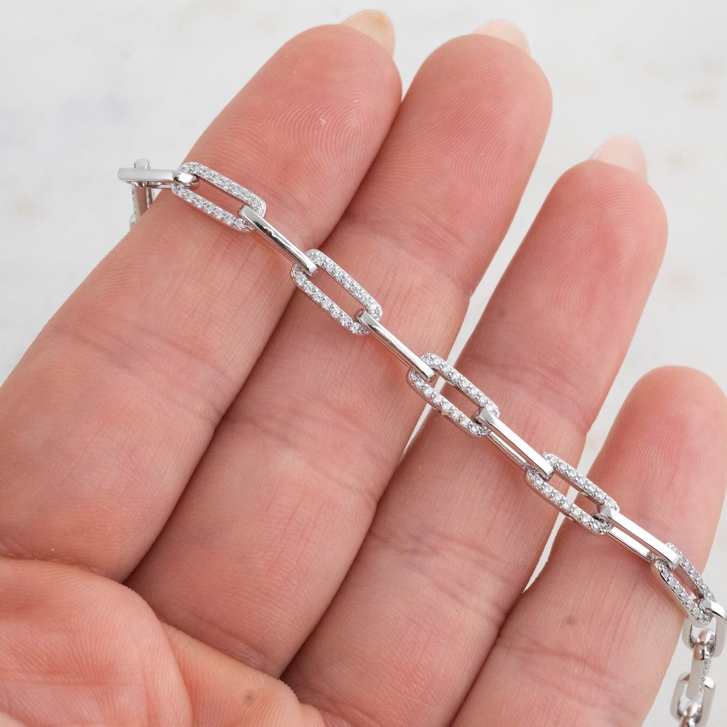 Paperclip Bracelet, Chain Bracelet, Moissanite & Lab Grown Diamond Bracelet, Gold Bracelet, Minimalist Bracelet, Dainty Bracelet, Gift for Her, Moissanite Bracelets