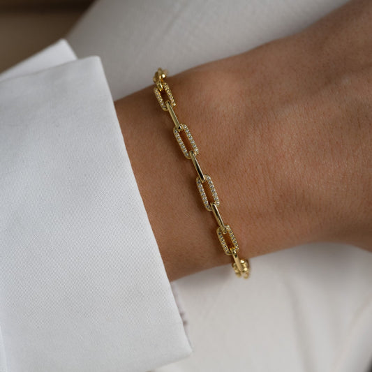 Paperclip Bracelet, Chain Bracelet, Moissanite & Lab Grown Diamond Bracelet, Gold Bracelet, Minimalist Bracelet, Dainty Bracelet, Gift for Her, Moissanite Bracelets