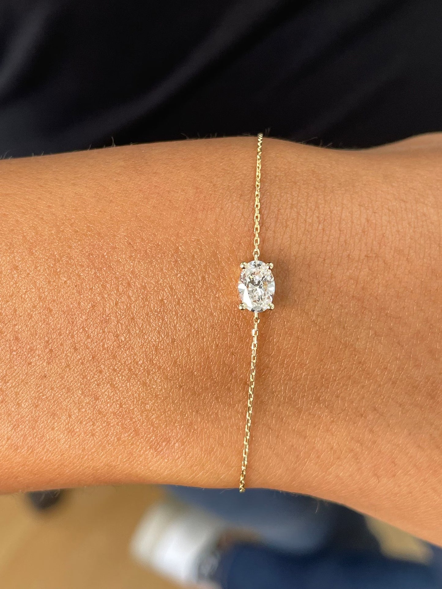 "0.55 Carat Oval Cut Lab-Grown Diamond Solitaire Bracelet | 14K Yellow Gold Minimalist Design | Elegant Birthday Gift"