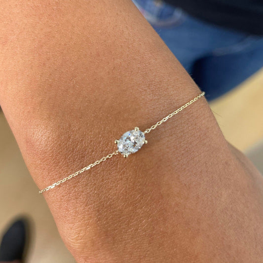 "0.55 Carat Oval Cut Lab-Grown Diamond Solitaire Bracelet | 14K Yellow Gold Minimalist Design | Elegant Birthday Gift"