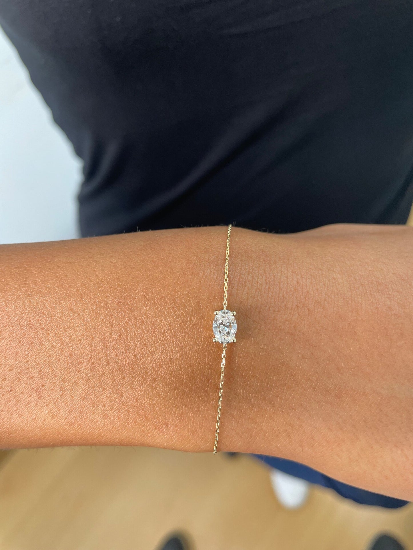 "0.55 Carat Oval Cut Lab-Grown Diamond Solitaire Bracelet | 14K Yellow Gold Minimalist Design | Elegant Birthday Gift"