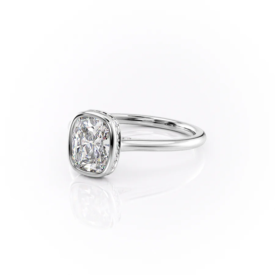 2 CT Elongated Cushion Cut Moissanite Engagement Ring Unique Bezel Set Halo Lab Grown Diamond Ring 14K Solid Gold Solitaire Diamond Ring.