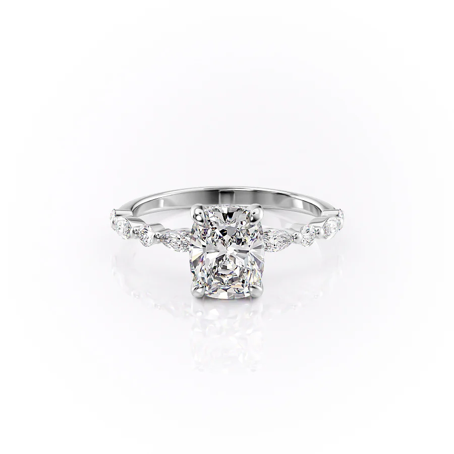 2.5 CT Elongated Cushion Moissanite Ring Marquise and Round Diamond Pave Set Lab Grown Diamond Ring Cushion Engagement Ring 14K Gold Ring.