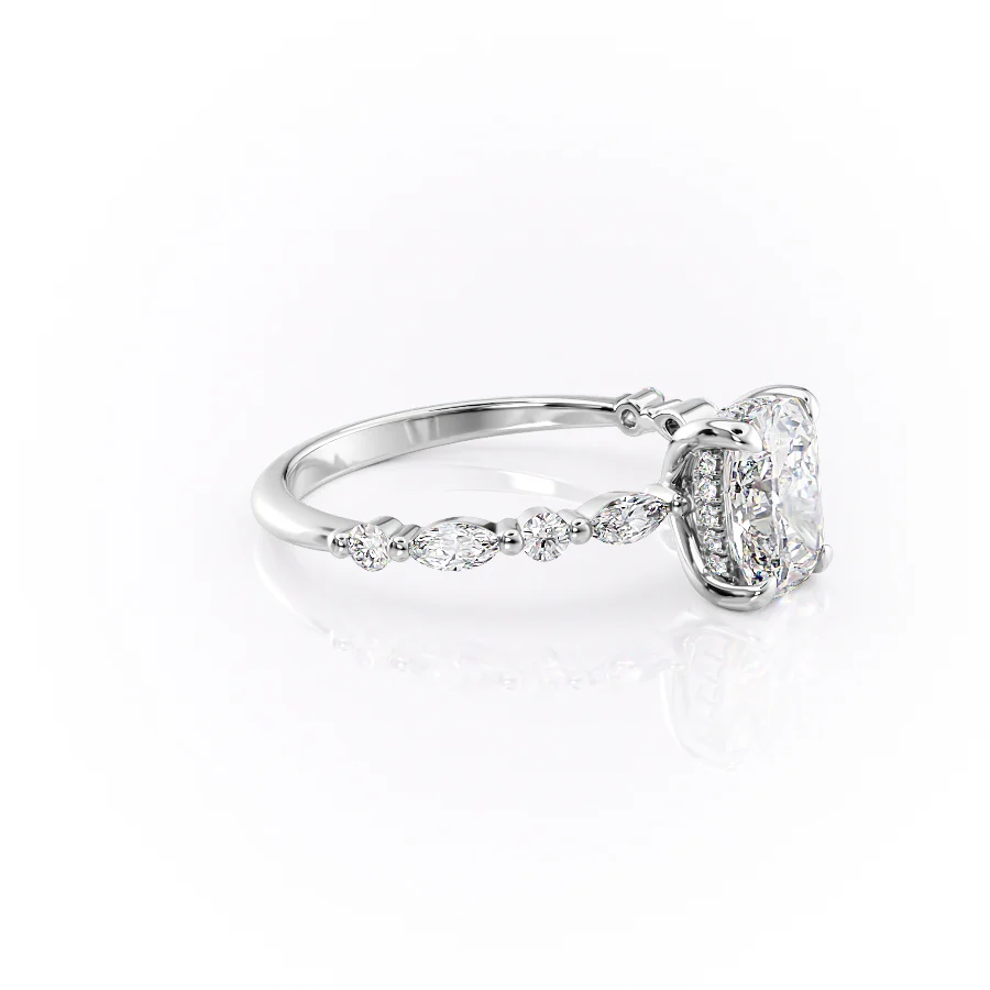 2.5 CT Elongated Cushion Moissanite Ring Marquise and Round Diamond Pave Set Lab Grown Diamond Ring Cushion Engagement Ring 14K Gold Ring.