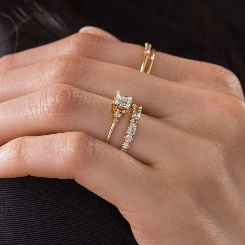2 CT Princess Cut Cluster Moissanite Engagement Ring Princess Cut Lab Grown Diamond Ring 14K Solid Gold Vintage Ring CVD Diamond Ring.