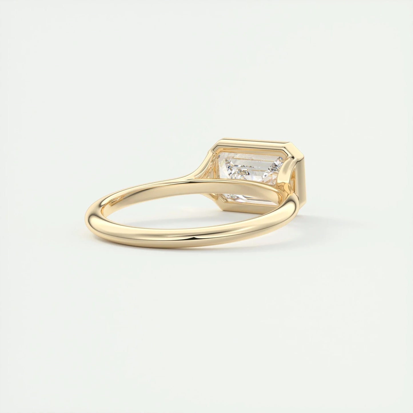 East West Engagement Ring 2 CT Emerald Cut Moissanite Bezel Setting Ring 14K Solid Gold Bridal Solitaire Lab Grown Diamond Anniversary Ring