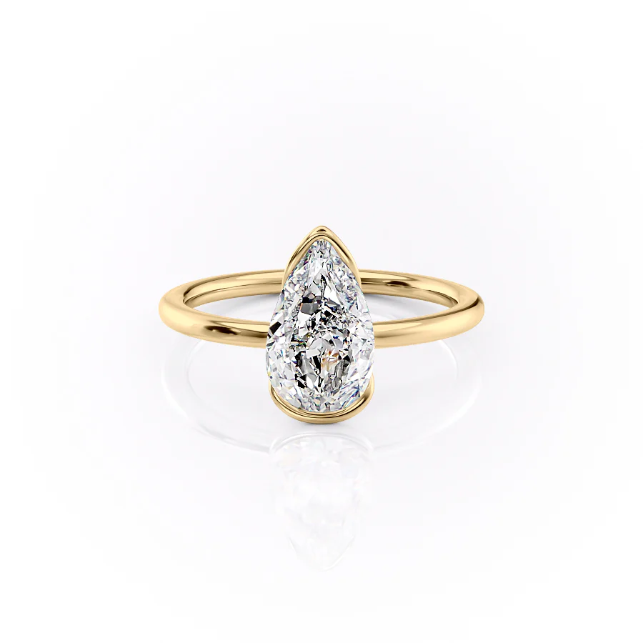 2.5 CT Pear Moissanite Engagement Ring Unique Half Bezel Set Lab Grown Diamond Wedding Ring 14K Solid Gold Solitaire Pear Anniversary Ring.