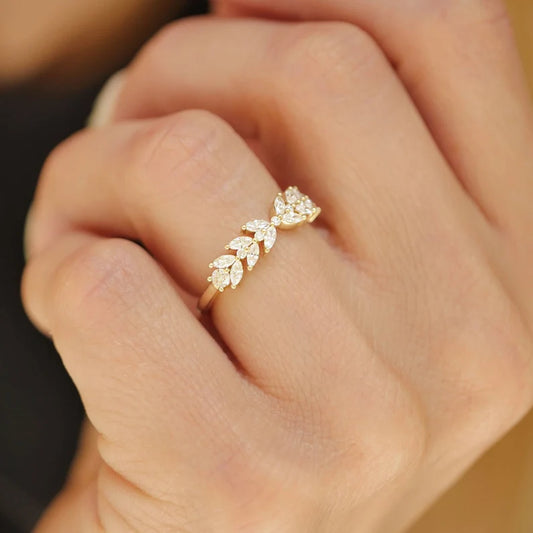 1.15 TW Marquise Cut Lab Grown Diamond Band Round Side Stone 14K Solid Gold Moissanite Wedding Band For Women Matching Anniversary Band.
