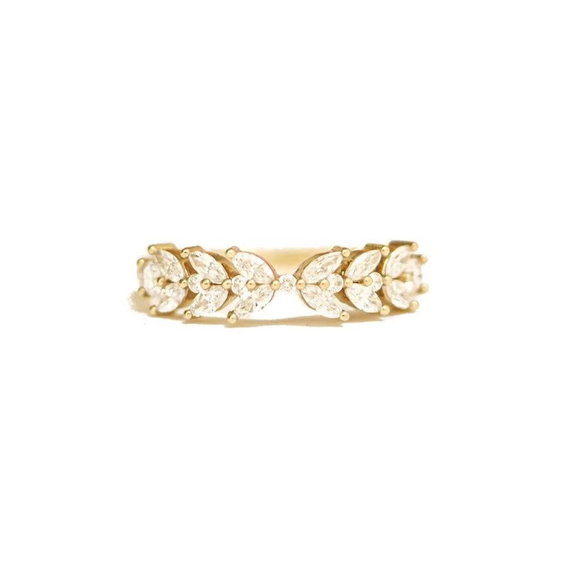 1.15 TW Marquise Cut Lab Grown Diamond Band Round Side Stone 14K Solid Gold Moissanite Wedding Band For Women Matching Anniversary Band.