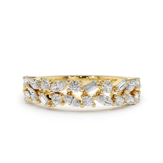 Unique Multi Stone Wedding Ring Marquise Baguette and Round Diamond Wedding Band 14K Solid Gold Anniversary Ring Lab grown Diamond Ring.